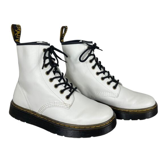 Dr. Martens Zavala Combat Boots White Ladies 8 Leather Moto Grunge Goth Punk - Picture 1 of 8